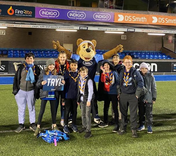 Scouts at a Cardiff Blues rugby match